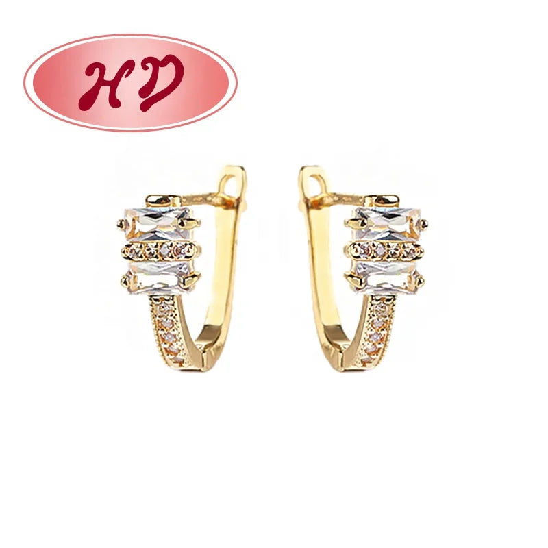Joyeria Elegant 18K Laminated Gold Plated Brass Women'sHoop Earrings With Shimmering Cubic Zirconia