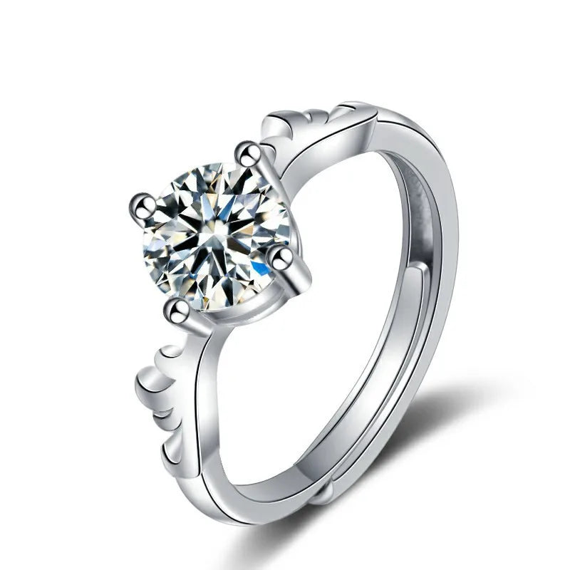 Light Luxury Women's 925 Sterling Silver Moissanite Engagement Ring Adjustable Opening Antler Style