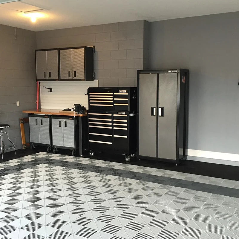 Interlocking Heavy-Duty PVC Garage Floor Tiles New Stable Vinyl for Villa Application Graphic Design Project Solution Capability