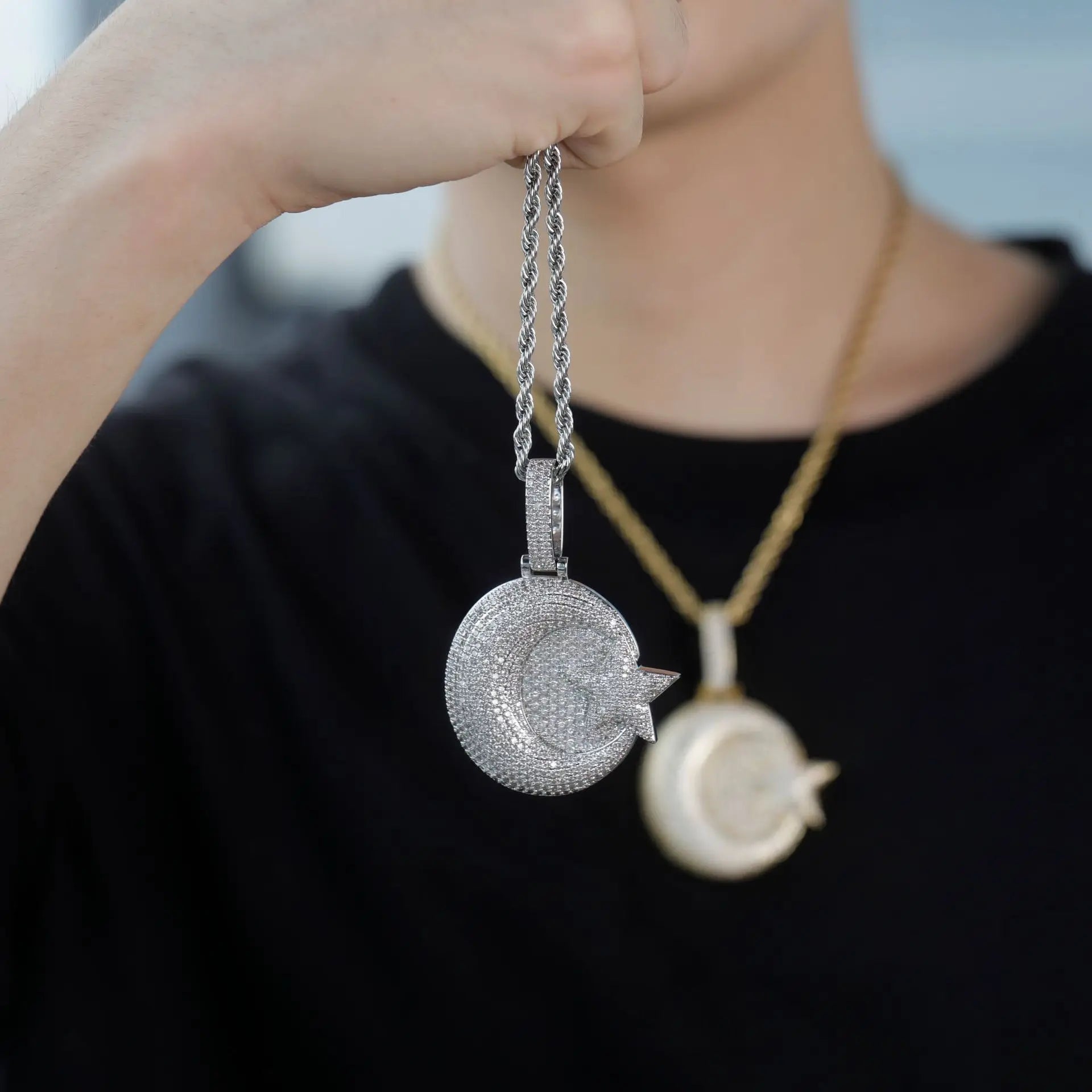 New Moon Star Full Zircon Hip Hop Pendant a Must-have Trendy Accessory for Couples