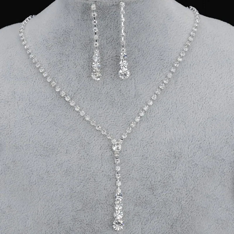 Crystal Jewelry Set Rhinestone Necklace Earrings Jewelry Set Bridal Bridesmaid Wedding Necklace Set Conjunto De Collar