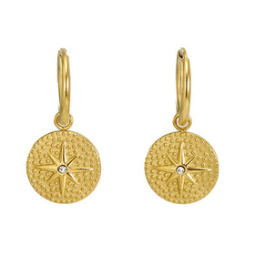 Waterproof 18K Gold Plated Stainless Steel Fashion Jewelry Eight-Pointed Star Drop Hoop Earring for Women