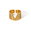 Cheap No Fading 18K Gold Plated Stainless Steel Europe Fashion V Shape Open Finger Rings for Women Men Jewelry