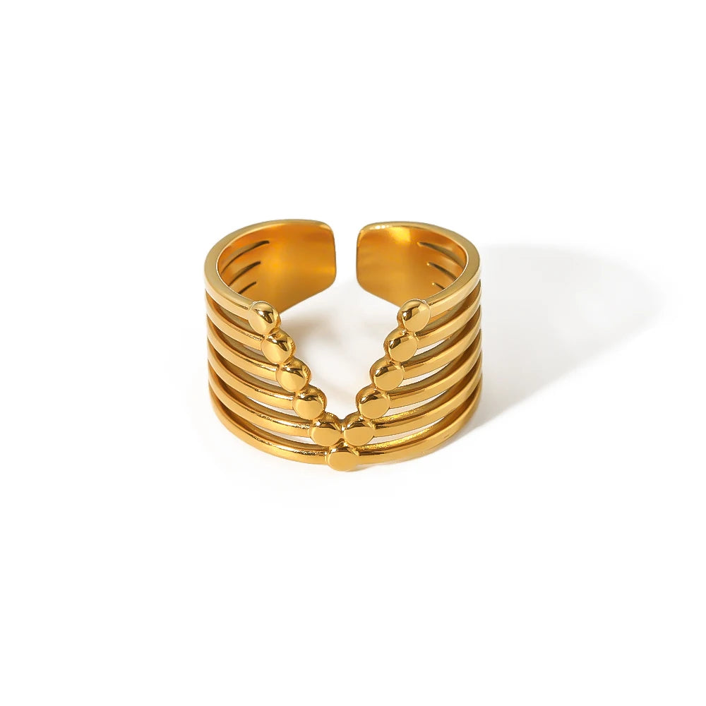 Cheap No Fading 18K Gold Plated Stainless Steel Europe Fashion V Shape Open Finger Rings for Women Men Jewelry
