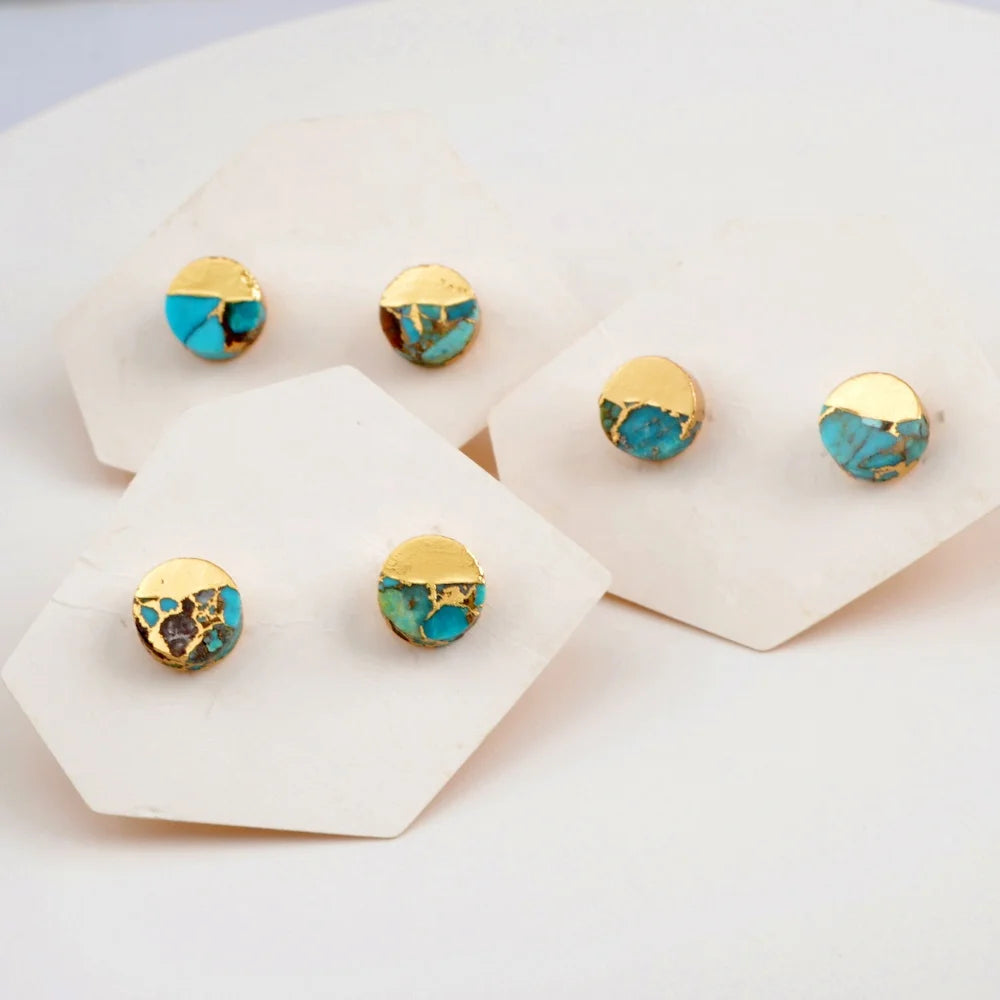 G1983 Gold Plated Round Shape Turquoise Stud Earrings Fashion Earrings