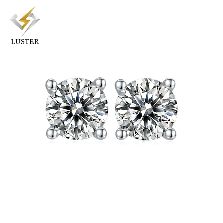 S925 Sterling Silver Earrings Jewelry Luxury Atmospheric S925 Round Solitaire Moissanite Stud Earring 925 Moissanite Earri