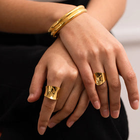 INS Metal Stainless Steel Geometric Real 18k Gold Plated Wide Open Ring Statement Trendy Wholesale Jewelry