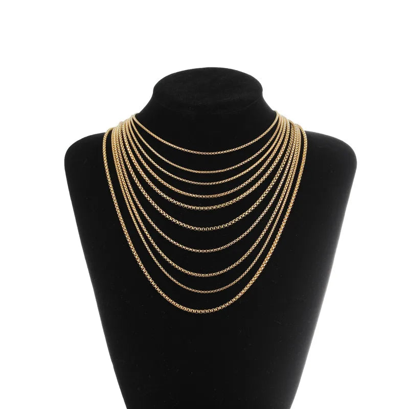 Wholesale 2mm 2.5mm 3mm 18K Gold Plated Waterproof 316L Stainless Steel Non Tarnish Classic Vintage Square Link Chain Necklaces