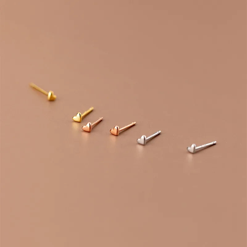 Minimalist 925 Sterling Silver Sweet Mini Romantic Heart Stud Earrings for Women Wedding Birthday Fine Jewelry