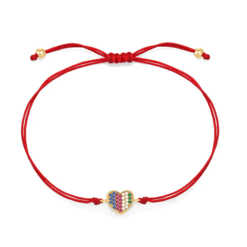 Newest Style Couple Jewelry Rainbow Zircon Heart Bracelet Real Rope Chain Bracelet for Men Women