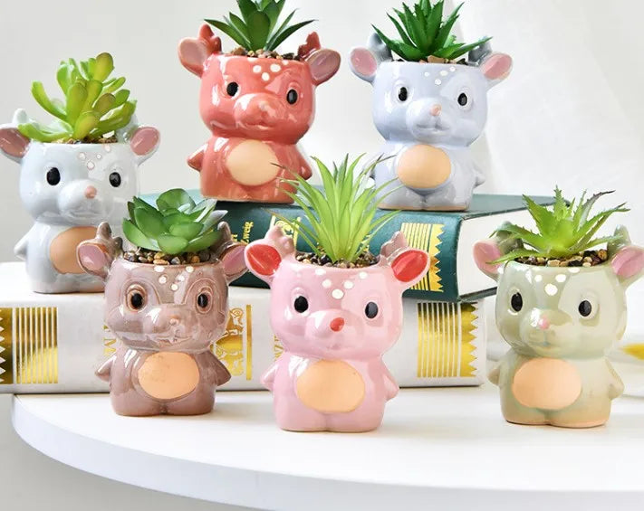 Modern Home Office Desktop Landscape Mini Deer Flower Pot New Cross-Border Home Gardening Succulent Utensil Ceramic Material