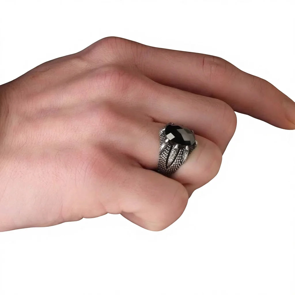 Wholesale Azuris VALKH1162 925 Sterling Silver Ottoman Style Men's Ring with Naturel Stone Agate Handmade Turkey