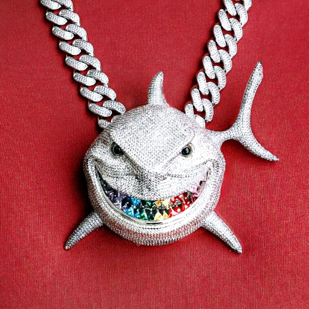 Custom 5inches Vvs Moissanite Shark Pendant Iced Out Round Brilliant Cut Vvs Diamond 925 Silver Hip Hop Pendants for Men Women
