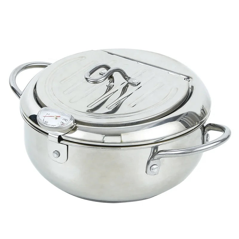 304 Stainless Steel Eco-Friendly Japandi Design Deep Frying Pot with Enamel Coating for Gas & Induction Stoves