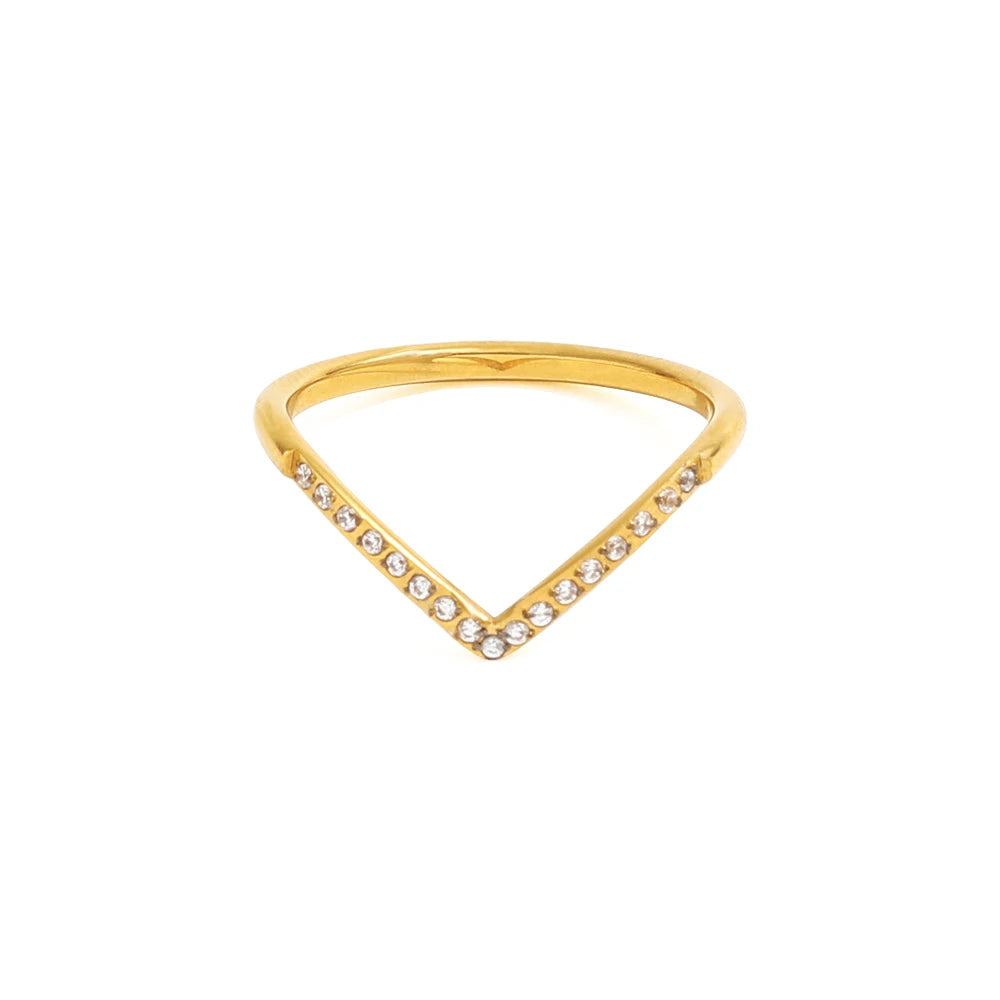 High End 18K Plain Gold Individuality Dainty Zirconia Half Pave Arrow Rings Stainless Steel Trendy Simple Gold Plated Jewelry