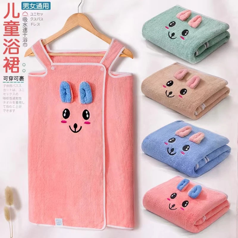 Cartoon Coral Fleece Bath Towel Set Adult and Kids Sling Household Bath Skirt Wrap Body Soft Absorbent Quick-drying Bathrobe