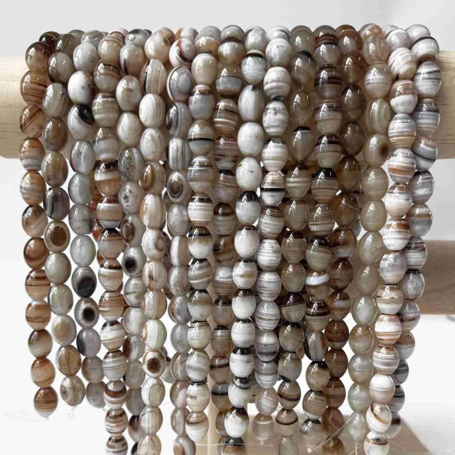 BS-6107 Agate Stone Beads 10*14mm Oval Rice Loose Gemstone Stone Beads for DIY Bracelet Rosary Jewelry Making Genuine Real Stone