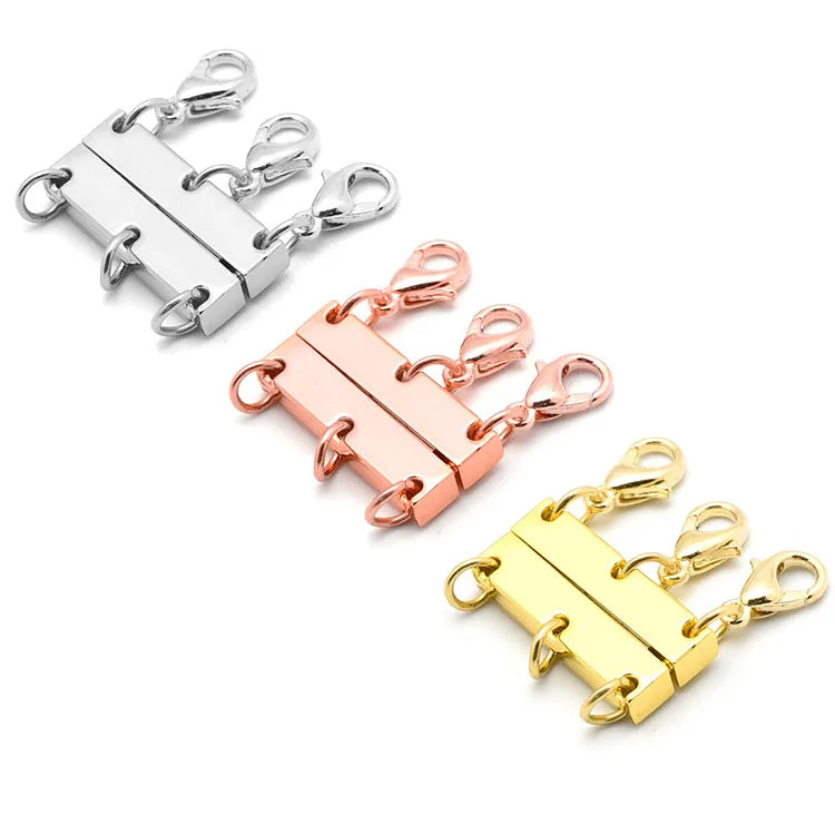 JF2207 Popular Silver Gold Plated 2 3 Double Triple Rows Layered Necklace Jewelry Magnetic Clasp with Lobster Clasp Closure