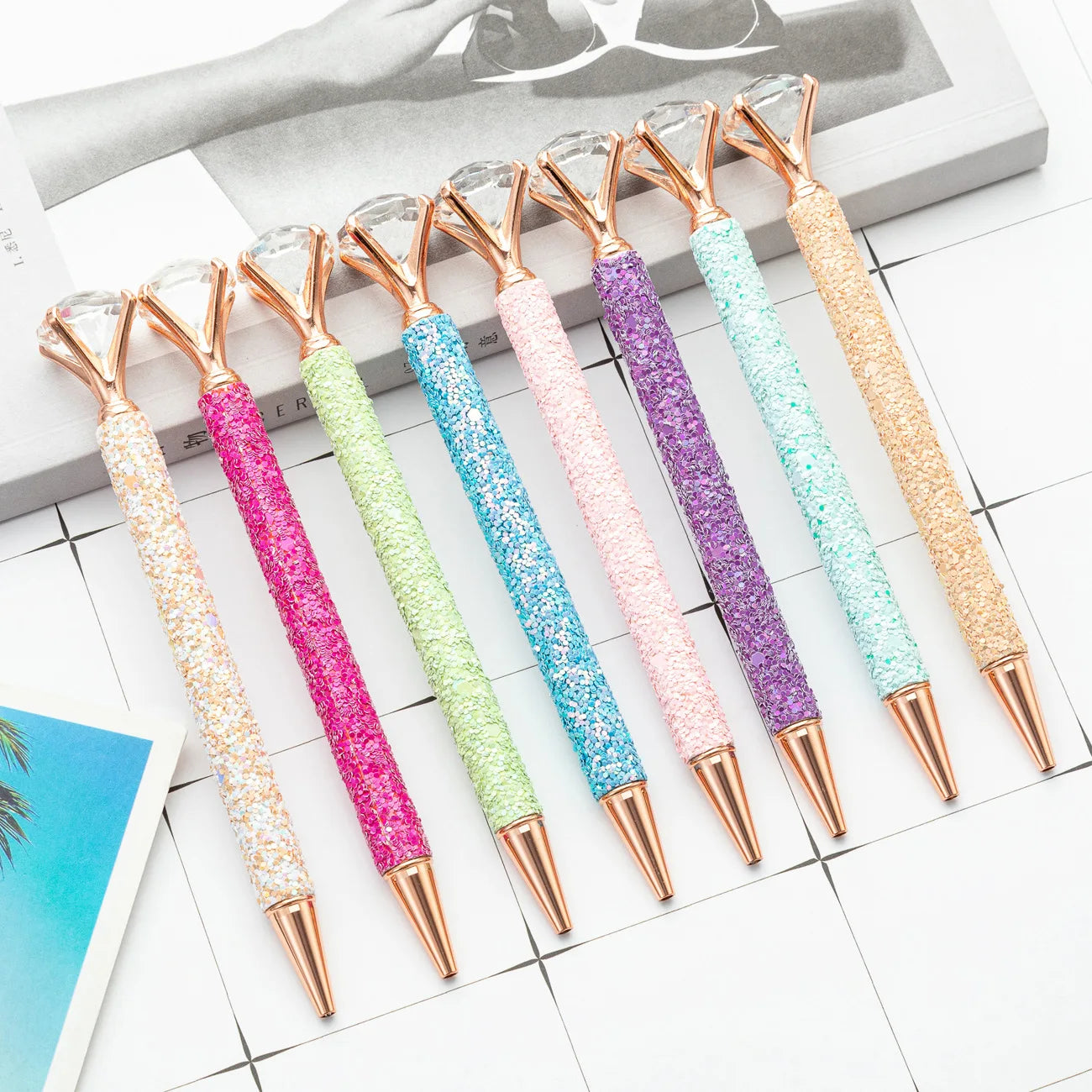 Cute Diamond Ballpoint Pens with Crystal Pretty Metal Colorful Ballpoint Pen Inexpensive Office Gifts for Women and Girls