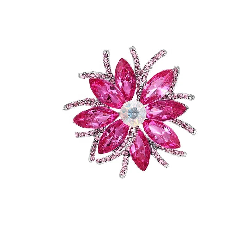2025 New Fashion Crystal Flower Brooch Pin for Women/Gift/Bridal Bouquet