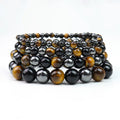 Natural Healing Triple Protection Bracelet Genuine Hematite Tiger Eye Black Obsidian Gemstoe Crystal Bracelets for Men Women