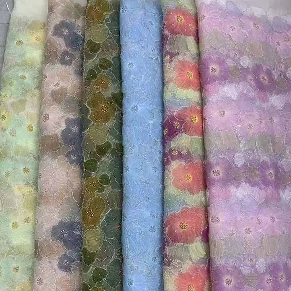 High Quality  Lace  Handmade Embroidery Beaded Lace Fashion Fabrics  with Embroidered Pattern Custom  for Wedding Party Dress