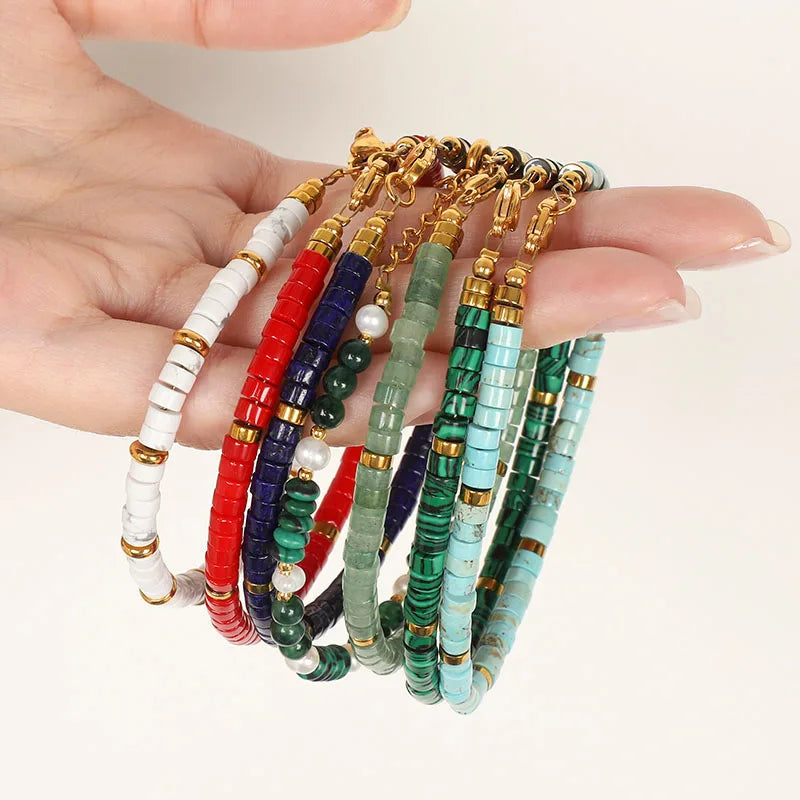 Wholesale Custom 2023 Beaded Jewelry Blue Lapis Lazuli Green Aventurine Turquoise Malachite Gemstone Stone Bead Bracelet