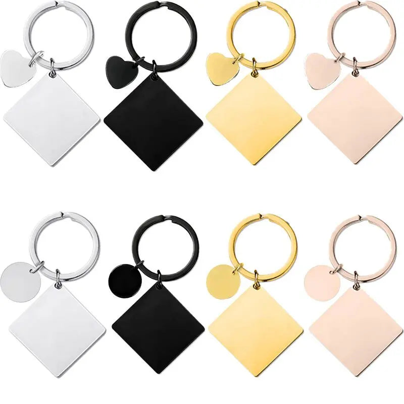 European and American Popular New square Accessories Blank  Metal Lettering Laster  Keychain for Holiday Gift