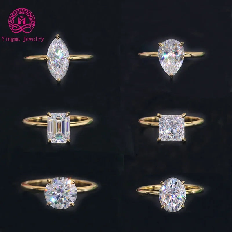 Yingma Fine Mossanite Jewelry Ring 925 Sterling Silver /9K/14K/18K Gold Moissanite Ring for Women Wedding Engagement