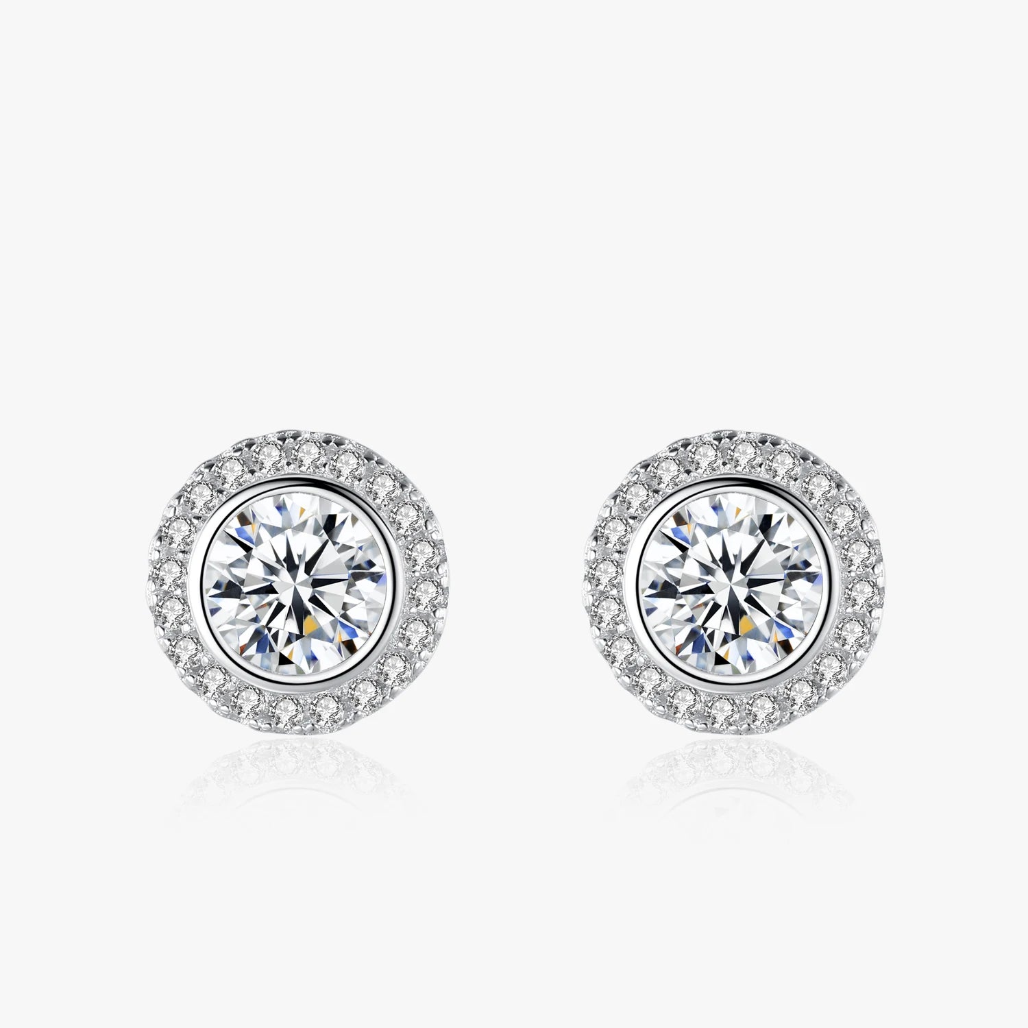 Ailmay 925 Sterling Silver Round Earrings Classic Luxury Full Cubic Zircon Earrings for Women Wedding Engagement Jewelry