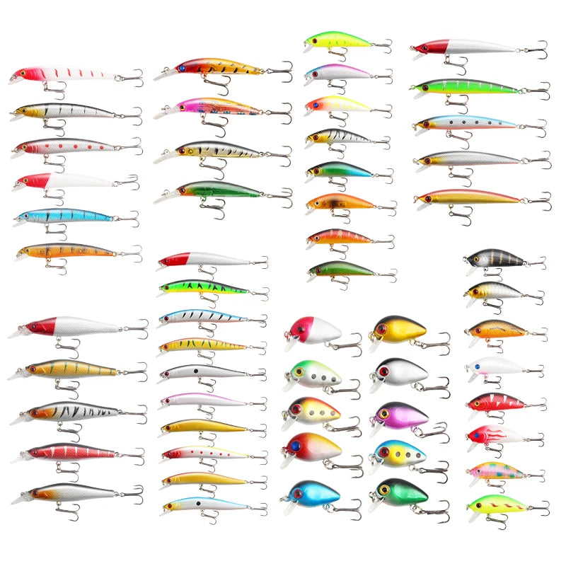 Popular Artificial Bait 56 Piece Set of Minnow 8 Kinds Hard Baits Swing Carp Bait Swimming