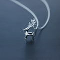 Minimalist Animal Christmas Jewelry 925 Sterling Silver Cute Deer Antler Pendant Necklace for Women