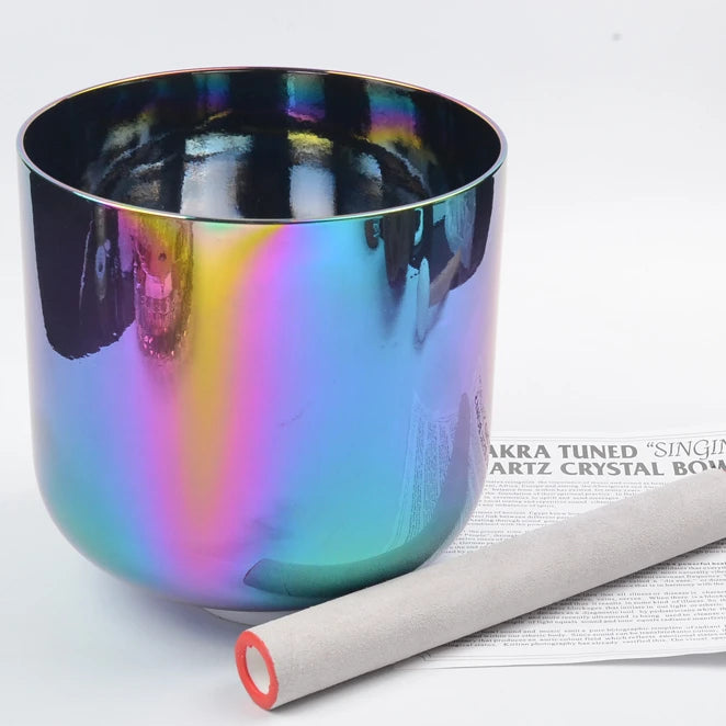 BNT Electroplated Colorful Quartz Crystal Singing Bowl With Rubber O-ring and Sheepskin Rod or Suede Mallet