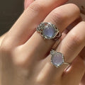 SC New Fashion Finger Rings Women Adjustable Opening Rings Creative Finger Jewelry Opal Irregular Natural Stone Rings
