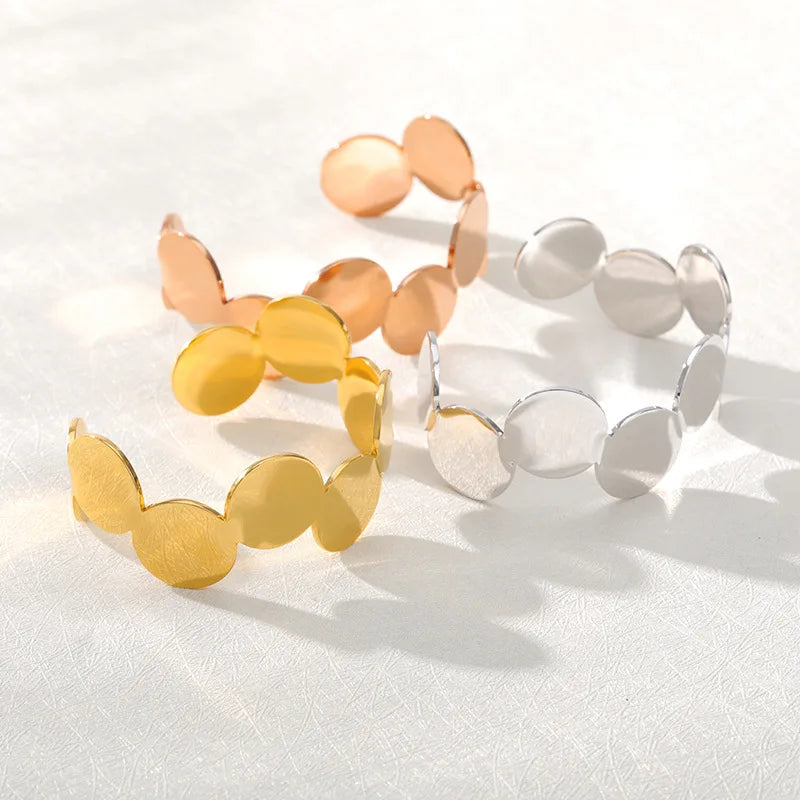 Hot Simple Custom Open Wide Face C Shape Plain Cuff Bangles 18K Gold Plated Stainless Steel Joint Wafer Bangles