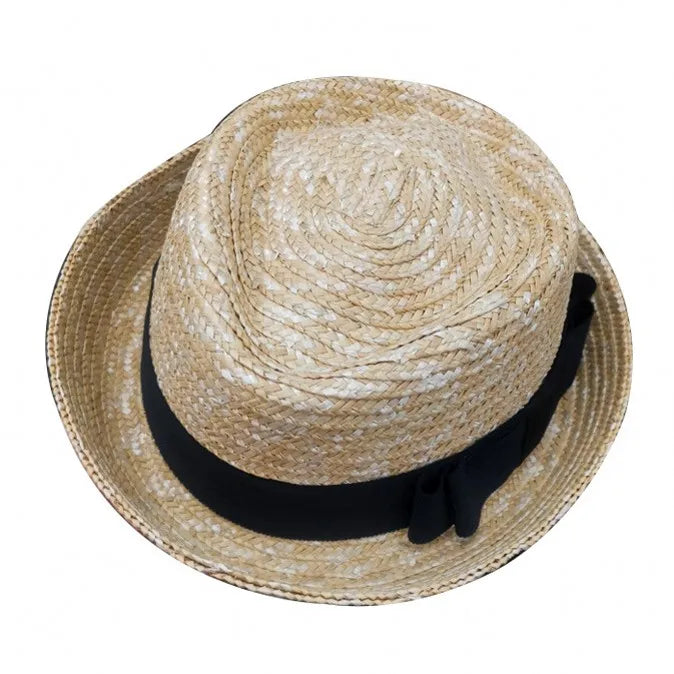 Fashion Chic Wheat Straw Roll up Short Brim Teardrop Trilby Panama Straw Hat Men UV protection Sun Hat Beach Fedora Jazz Hat