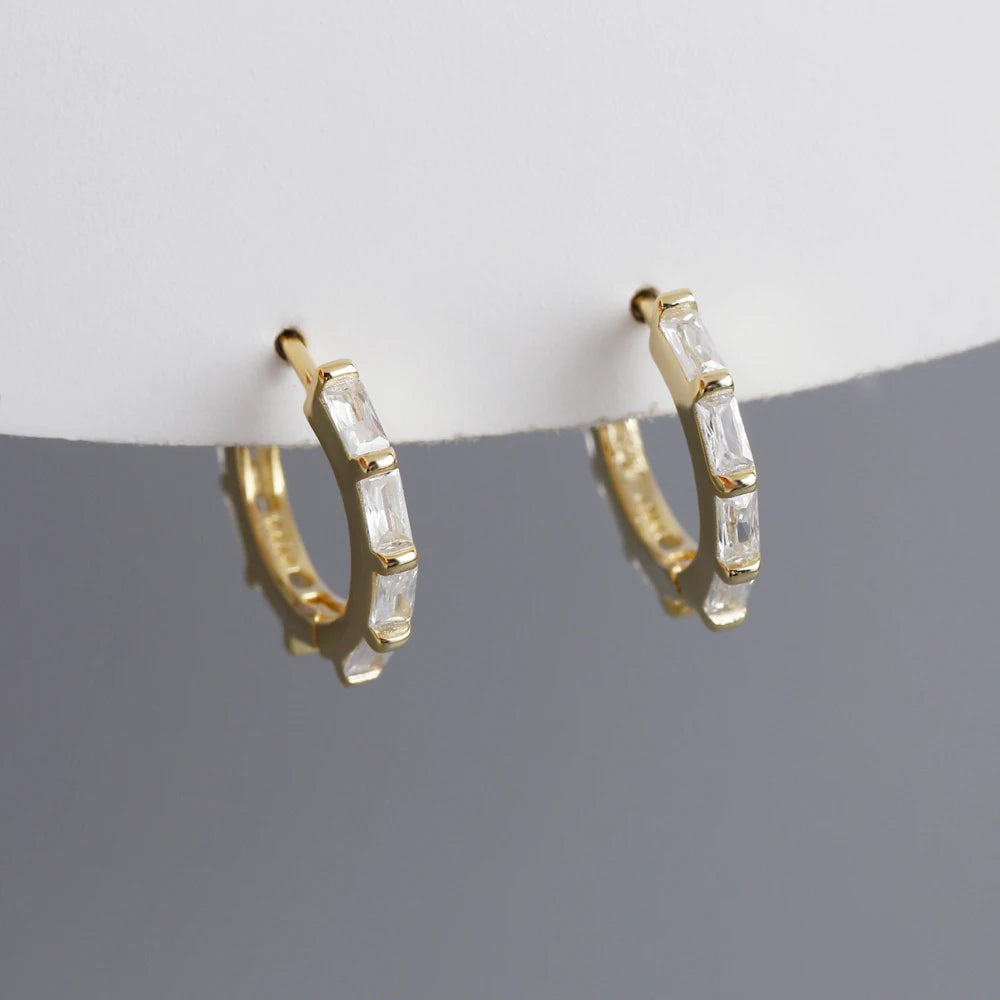 Dropshipping 925 Sterling Silver Square Multiple Grains Small Zircons Hoop Earring Jewelry for Women