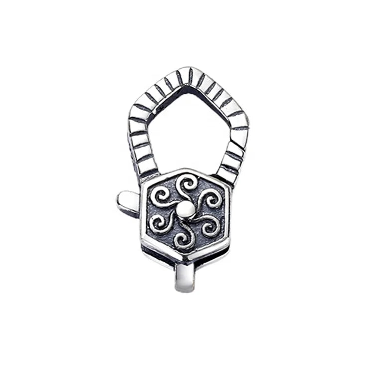 Oxidized Sterling Silver Long-Lasting Black & Silver Finish Artistic Flower Design Enhancer Lock Claps Silver Snap Parrot Claps