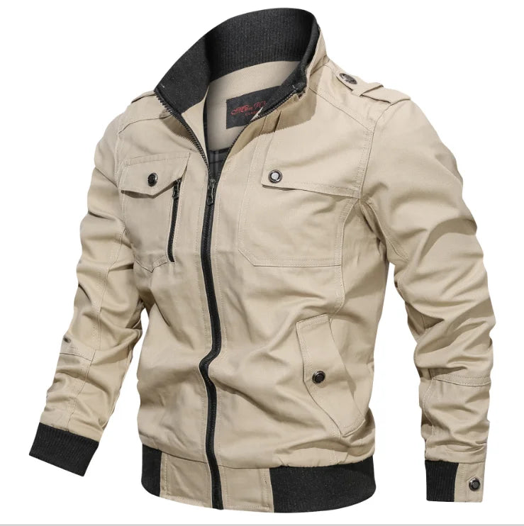 Wholesale 2025 Men's Casual Jackets Plus Size Stand-Up Collar Crocheted Cotton Zipper Closure Autumn Thin Thickness Coats