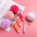 Cute Lipgloss Custom Logo Private Label Lipgloss Keychain Vegan Glitter Wholesale Natural Lip Gloss with Fur Ball