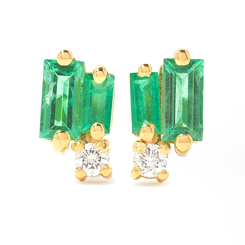 Gemnel Classic 925 Sterling Silver 18k Gold Emerald Zircon baguette Stud Earrings