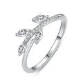 Fashion 925 Sterling Silver Branch Leaf Micro Inlay Diamond Index Finger Row Ring for Women