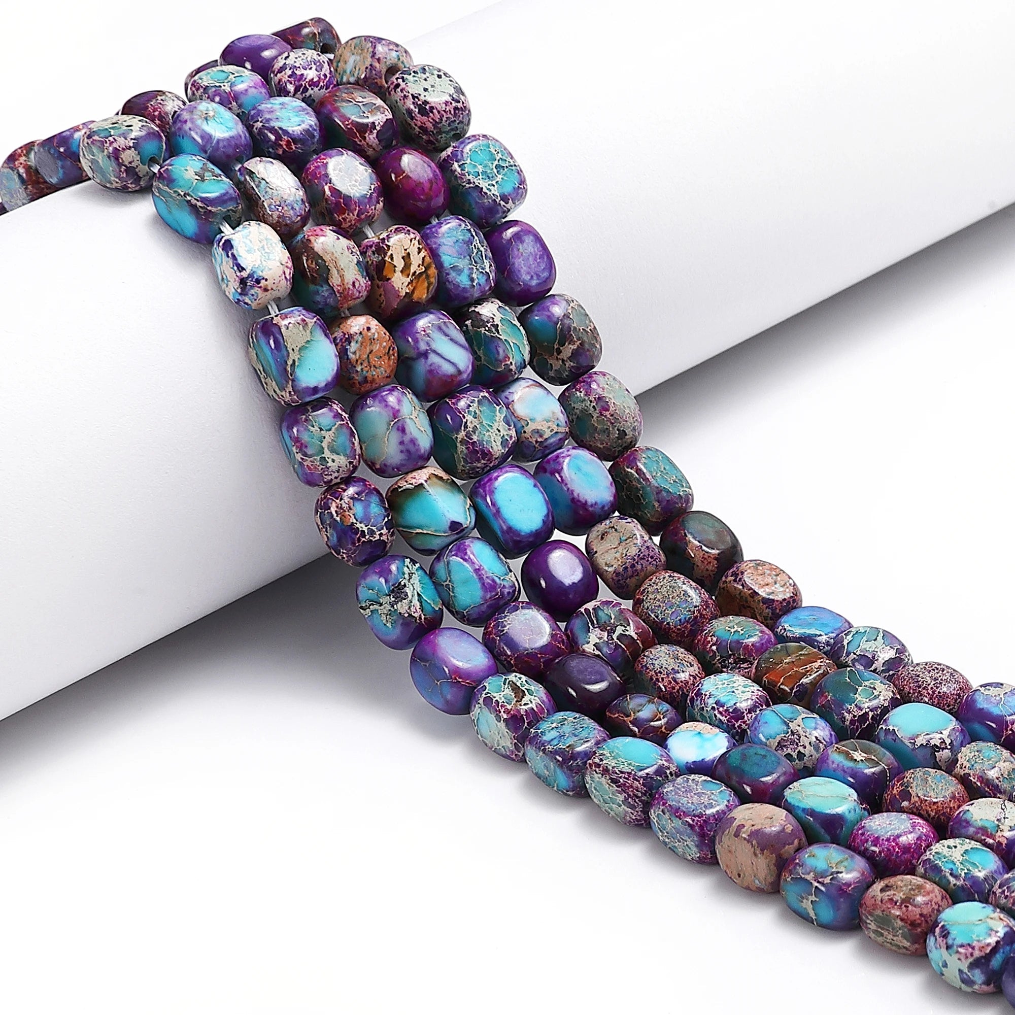 Loose 6x7mm Purple Blue Sea Sediment Imperial Jasper Beads Strands Rectangle Cube Beads for Jewlery Making