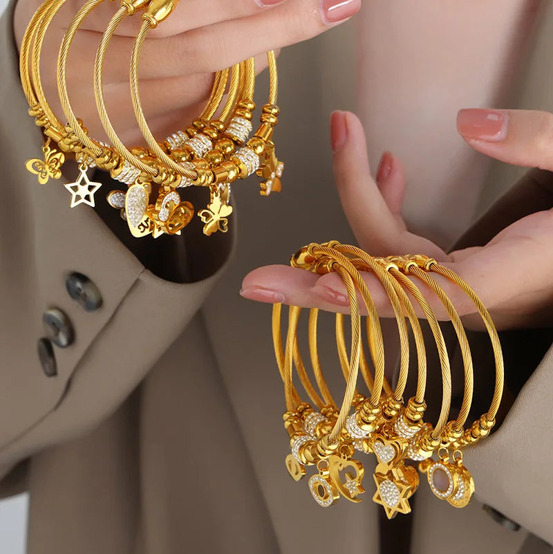 Wholesale Custom PVD 18K Gold Plated Stainless Steel Jewelry Women Lucky Diamond Polymer Clay Crystal Beads Charm Bracelets Bulk