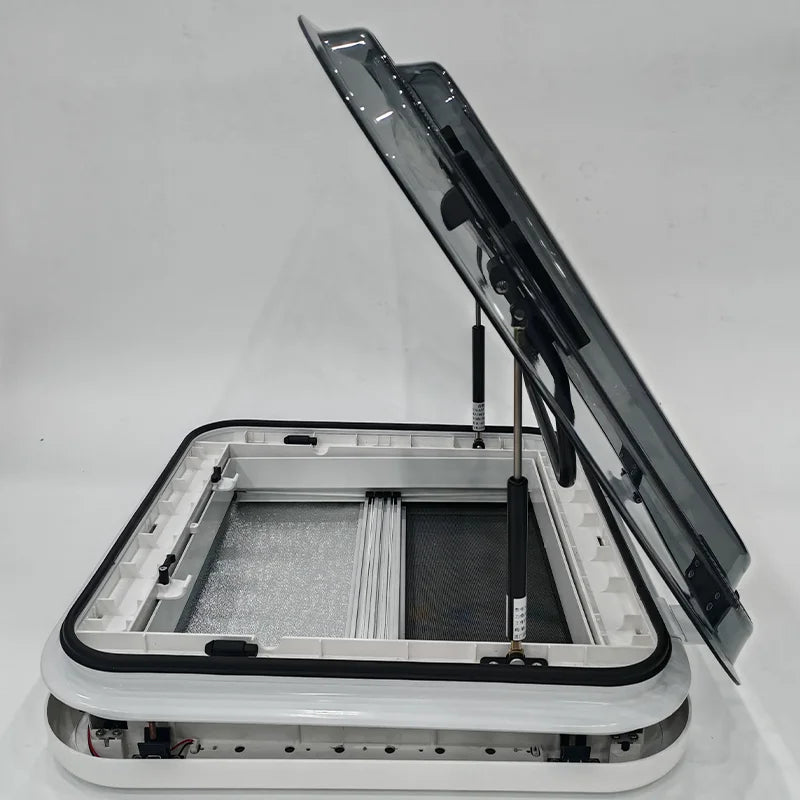 960x650mm Camper Roof Window RV Skylight with 70 Degree Opening Angle Clip-On Design and Integrated LED Lighting System