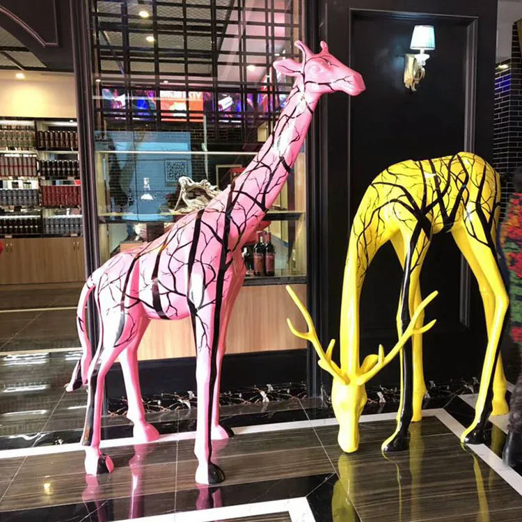 Creative Doodle Resin Giraffe Park Sculpture Life Size African Home Decoration Giraffe Sculpture Craft