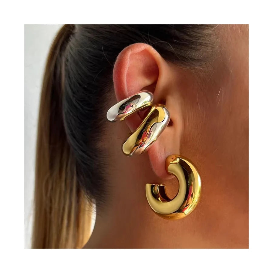 Chunky 18K Pvd Gold Plated Lightweight Hoop Earrings for Women Waterproof Jewelry Statement Stainless Steel Earring Cuff
