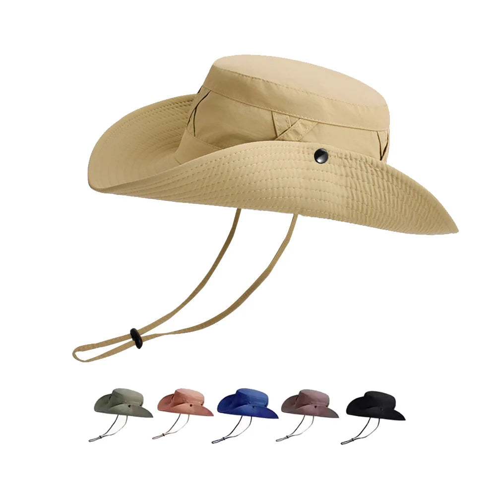 New Custom Embroidery Logo Mountaineering Nylon Soft Fluffy Bucket Hats With Drawstring Outdoor Large Brim Sun Fisherman Hat