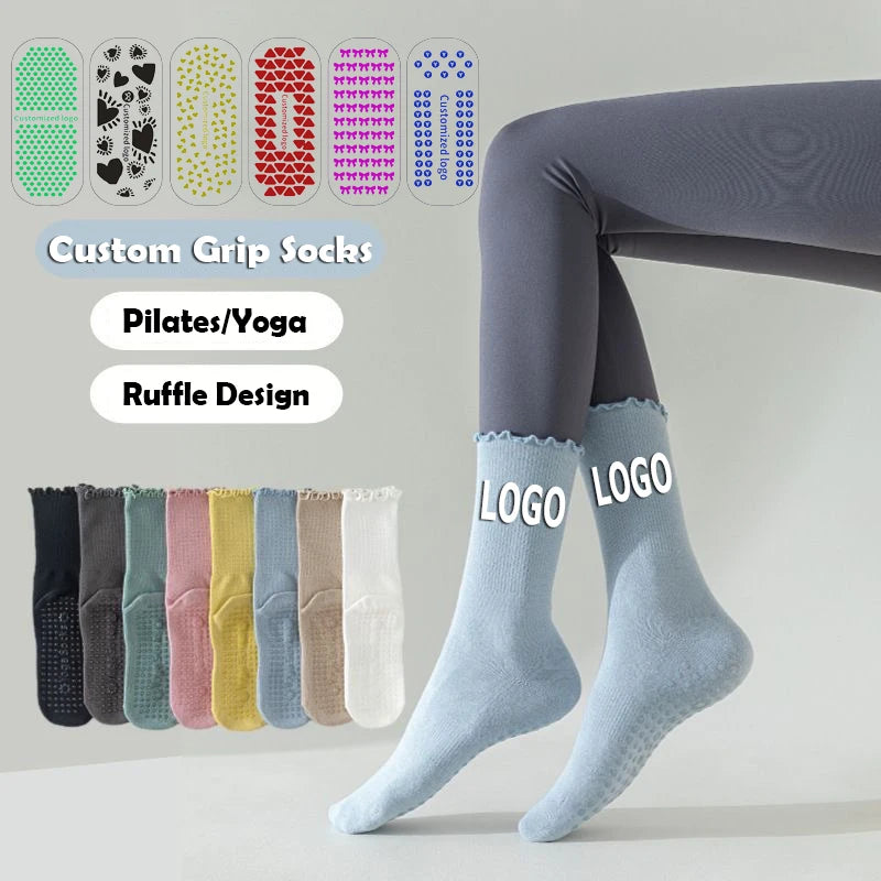 In-Stock OEM Custom Pilates Grip Socks Manufacturer Design Your Own Girls Ruffle Socks Yoga Anti Slip Customizable