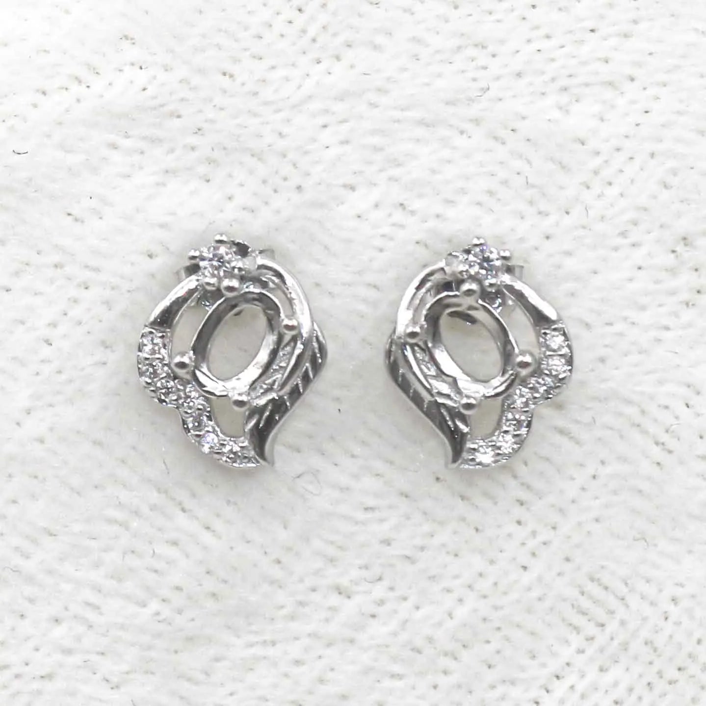 Sterling Silver 4*6mm Semi Mount Stud Earrings Empty Support Blank Claws Setting S925 Base Without Center Stone for DIY Inlay